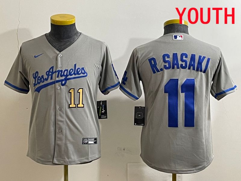 Youth Los Angeles Dodgers #11 R.Sasaki Grey Game 2025 Nike MLB Jersey style 1